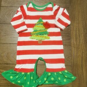 Magical Season Romper Sequins Ruffles Christmas Tree Stripes Polka Dot Red/Green